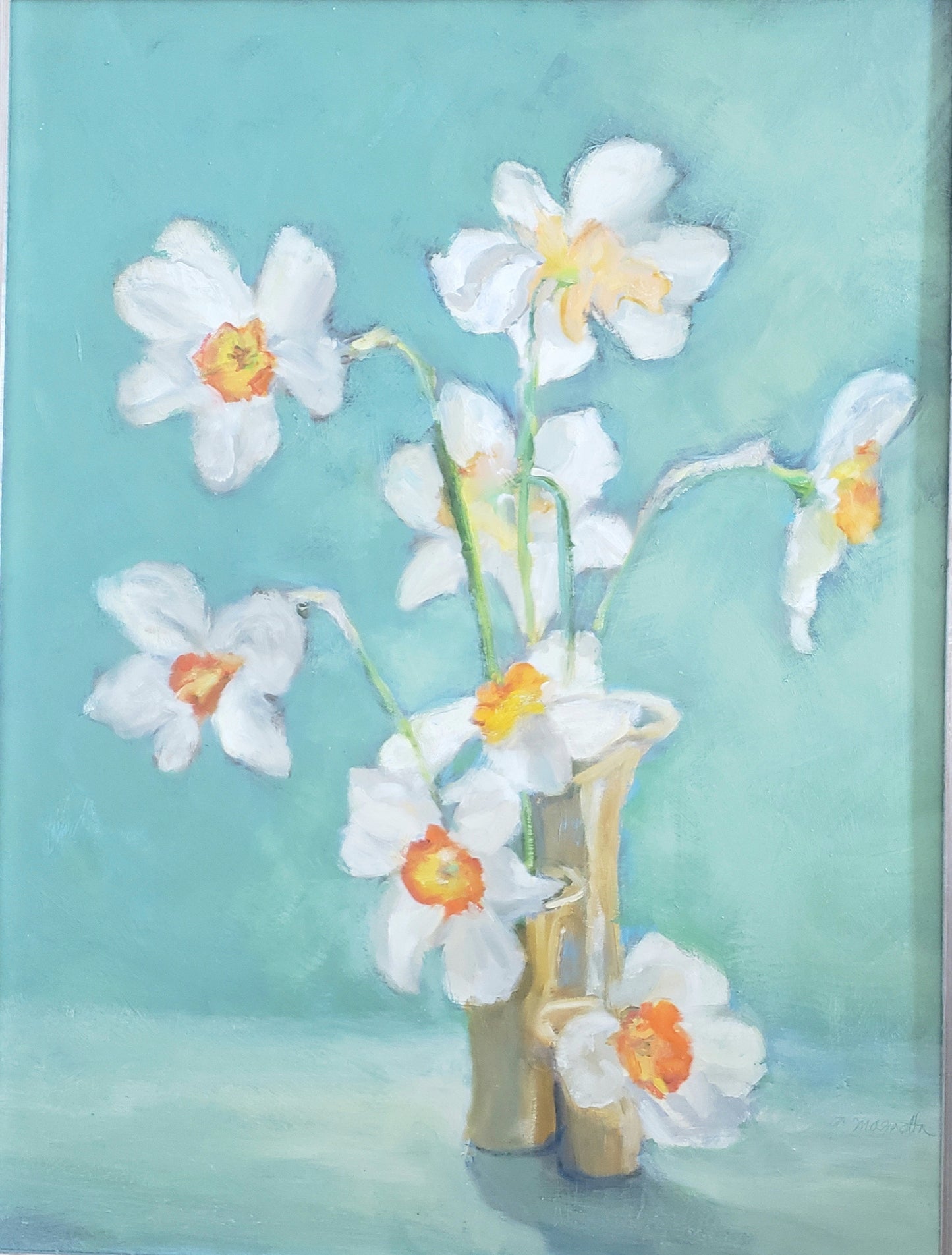 "Orange Daffs on Green"