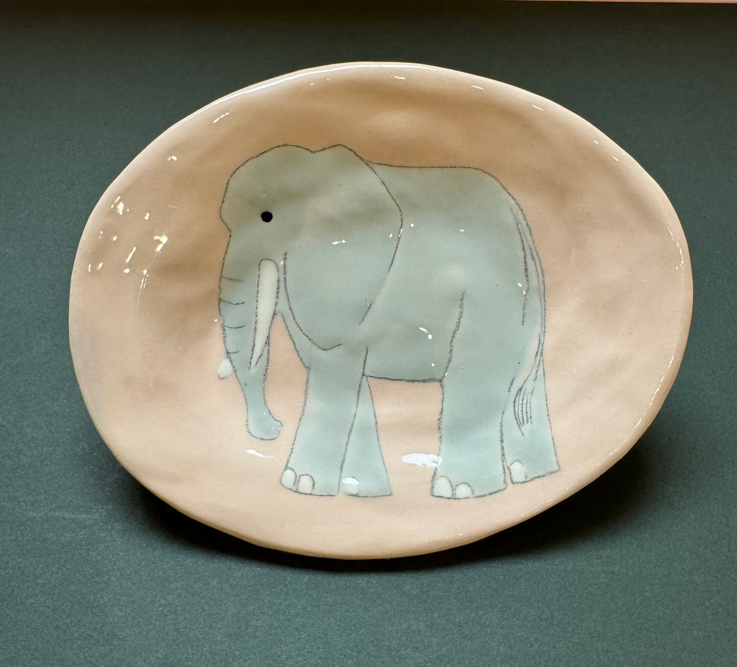Handmade & Hand-painted by artist Gemma Orkin "SAFARI" dish: Elephant