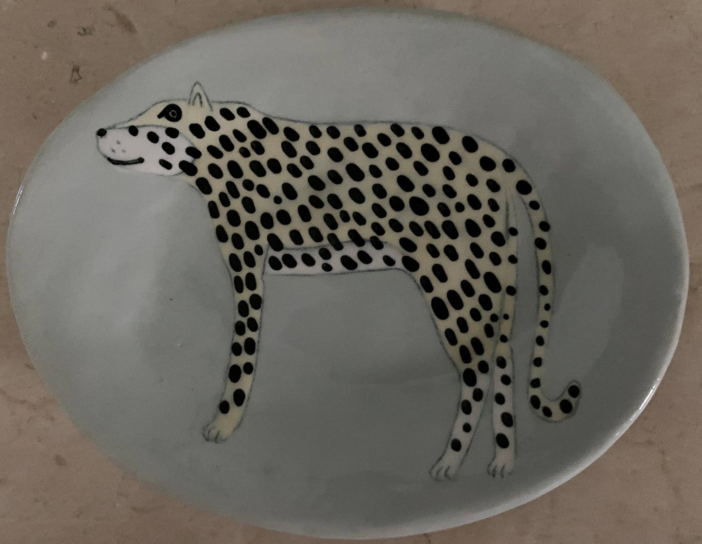 Handmade & Hand-painted by artist Gemma Orkin "SAFARI" dish: Cheetah