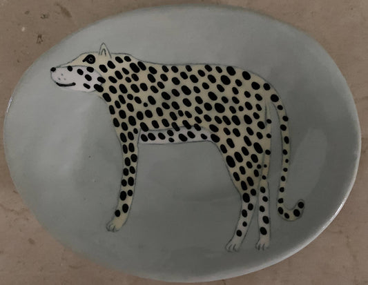 Handmade & Hand-painted by artist Gemma Orkin "SAFARI" dish: Cheetah