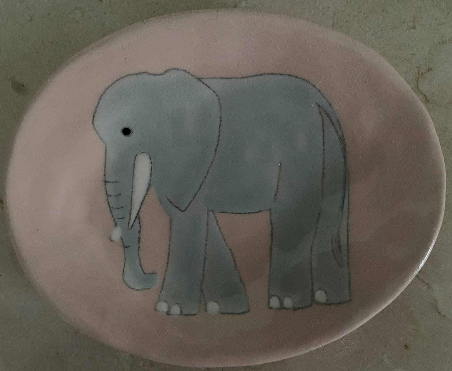 Handmade & Hand-painted by artist Gemma Orkin "SAFARI" dish: Elephant